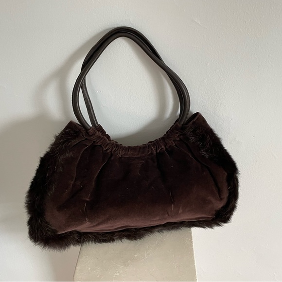HYPE brown velvet and fur bag designer fun elegance - Picture 2 of 11